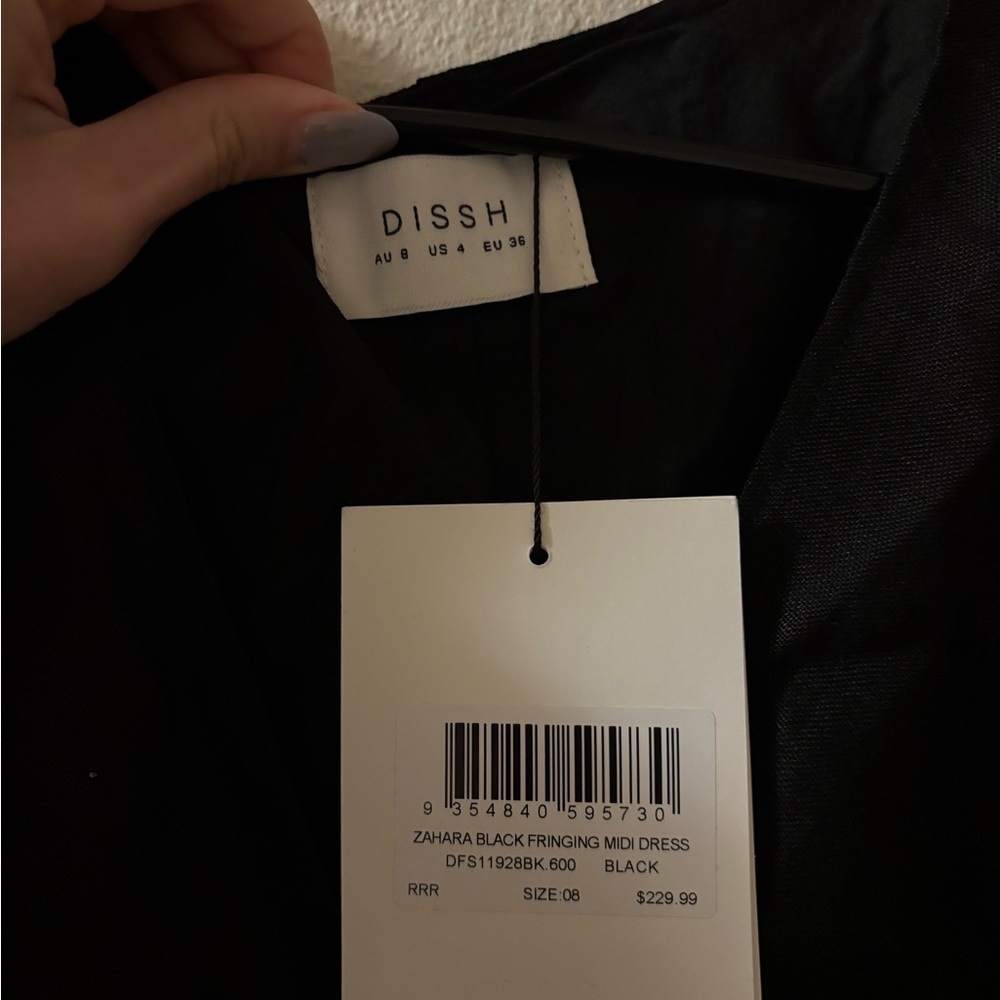 DISSH Linen fringing Black Midi Dress - Picture 6 of 7